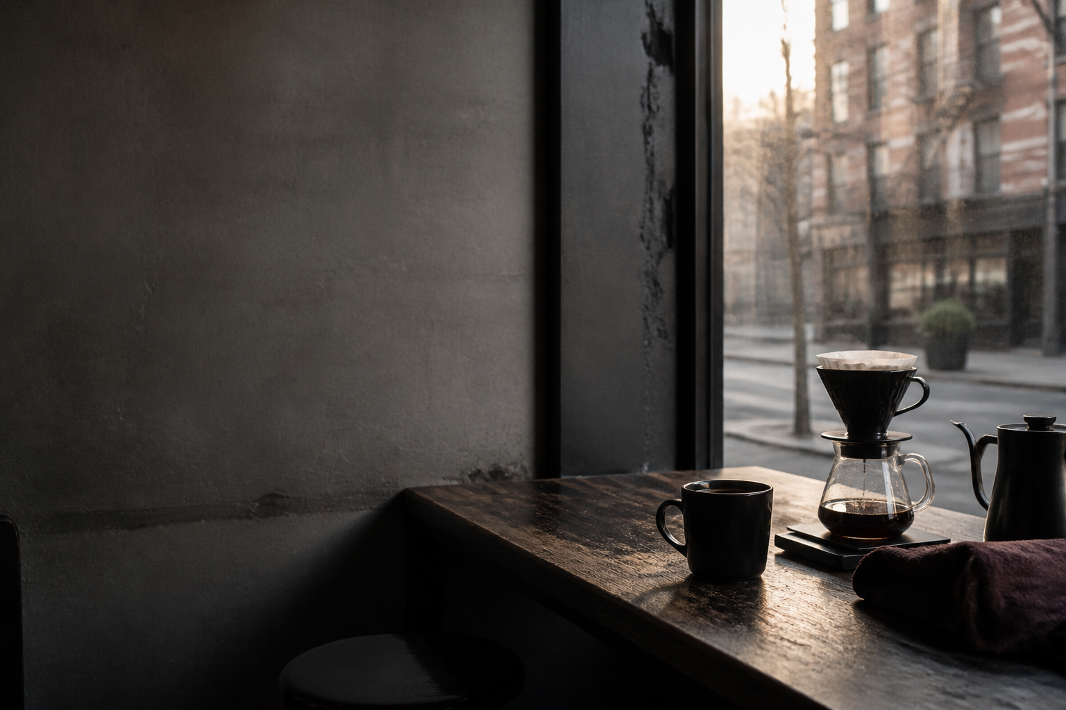 Morning coffee on a New York cafe counter